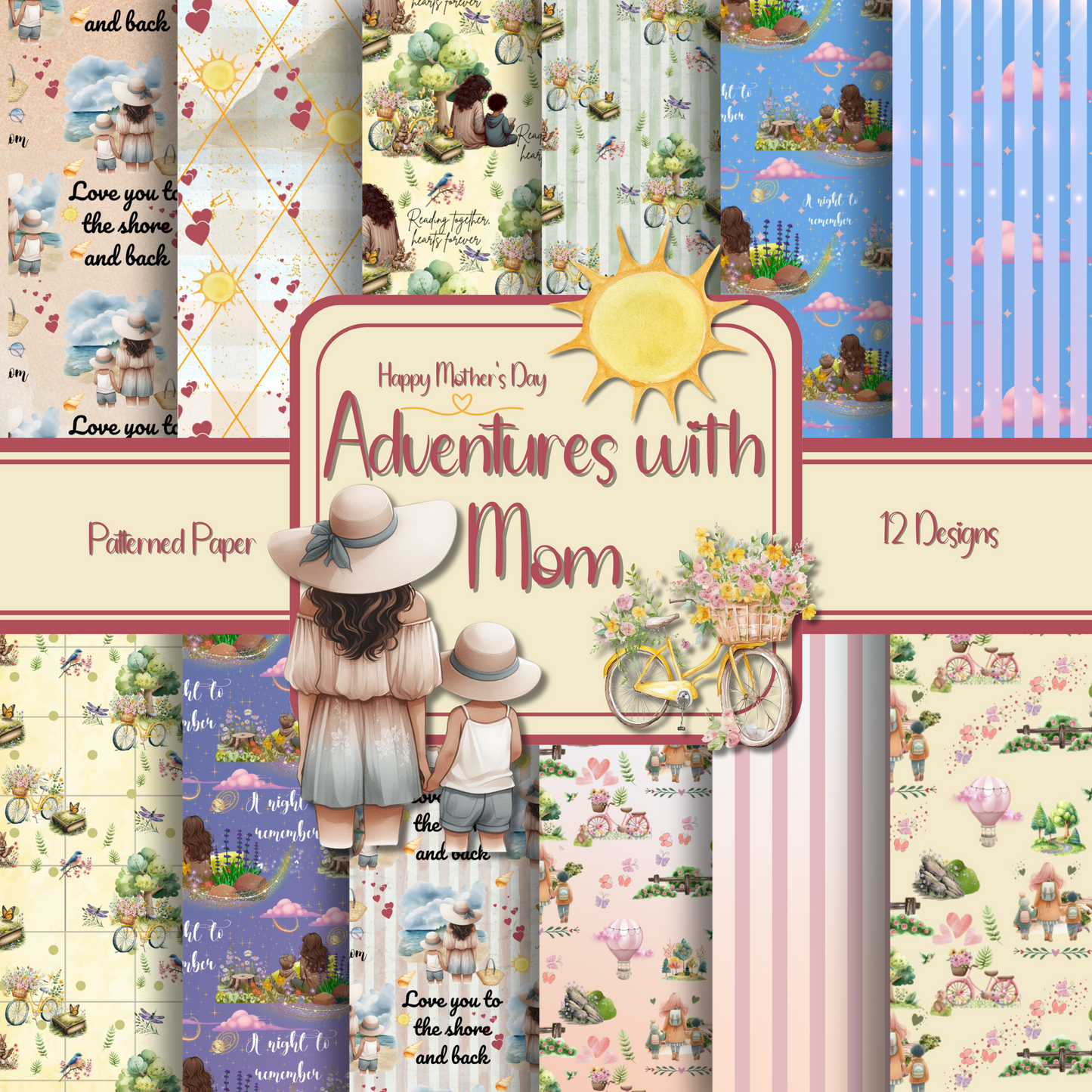 Abenteuer mit Mama Scrapbook-Papierset – 12 Muster, 24 Blatt