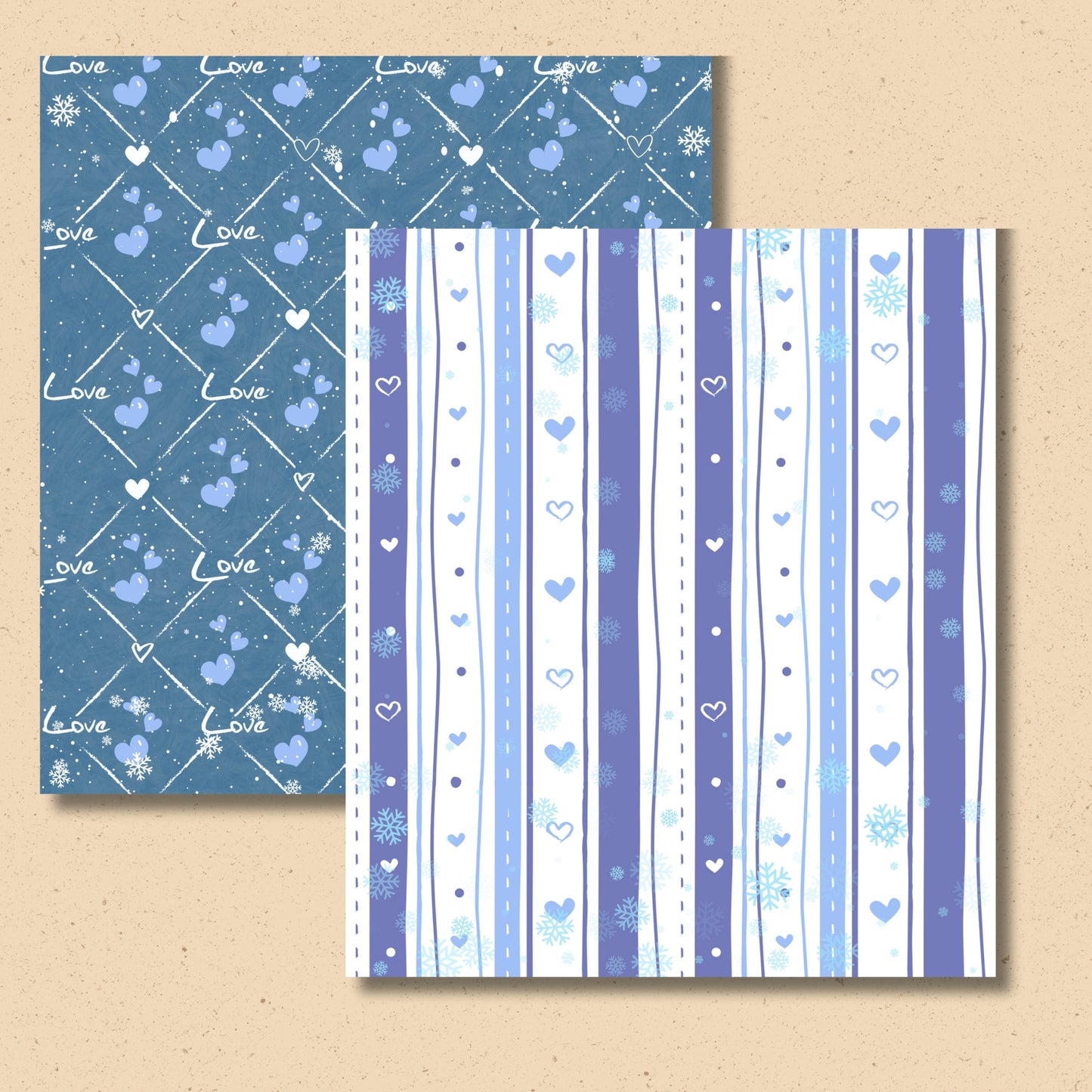 Winter Valentine Blue and White Love Scrapbook/Decorative Paper