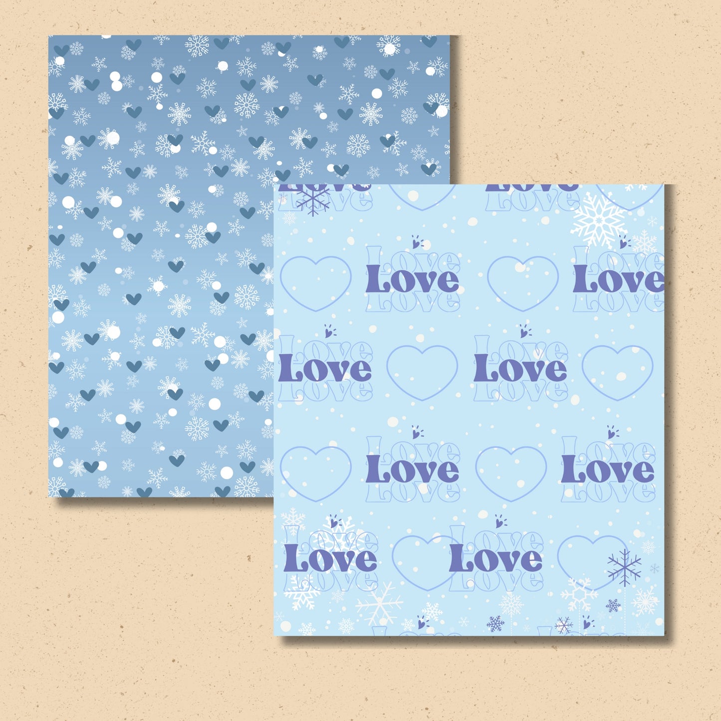Winter Valentine Blue and White Love Scrapbook/Decorative Paper
