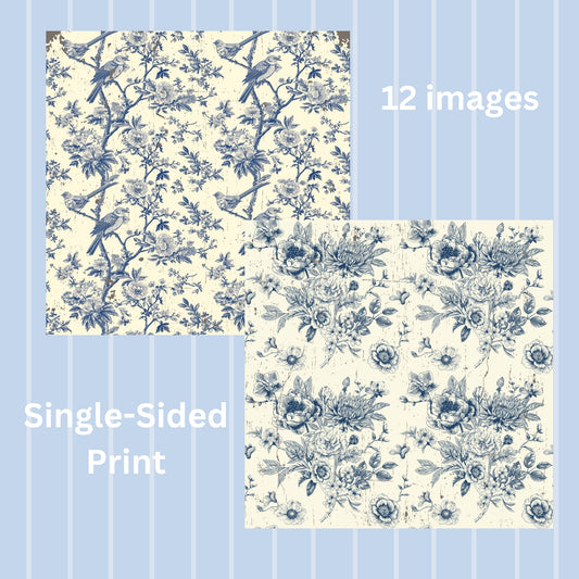 Blue Floral Scrapbook Paper, Patterned Paper