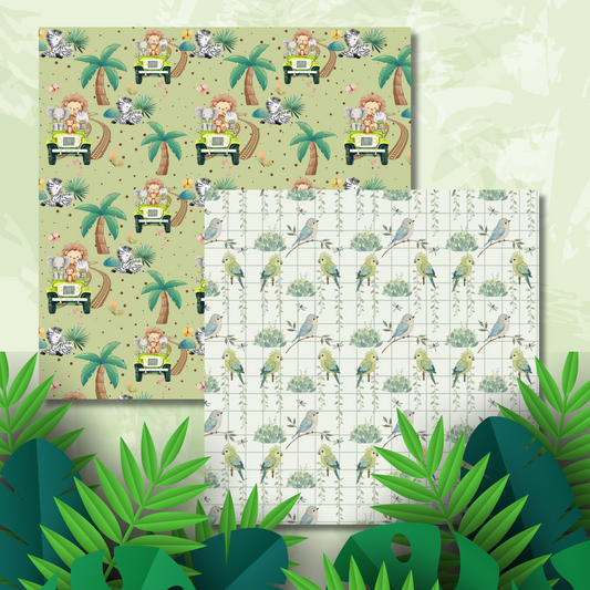 Safari Baby Animals Scrapbook Paper Pack -  24 Single-Sided Sheets | Jungle Backgrounds & Framed Pages | Ideal for Baby Albums, Journals & Crafts
