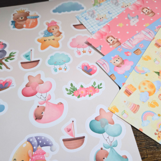 Decorative Baby Animals Paper, Scrapbooking Paper Pack, Journaling, 6.5" x 6.5"