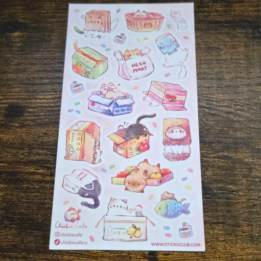 Neko Mart Cat Sticker Sheet – Cute Kawaii Planner & Scrapbook Stickers | Chickie Cafe