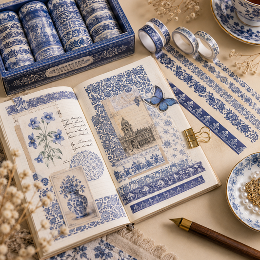 Blue & White Porcelain Washi Tape | Chinoiserie Decorative Tape for Journaling & Scrapbooking