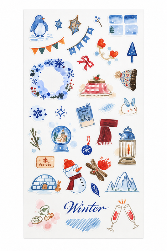 irodo Japanese Winter Rub-On Stickers | Paper Transfer Stickers