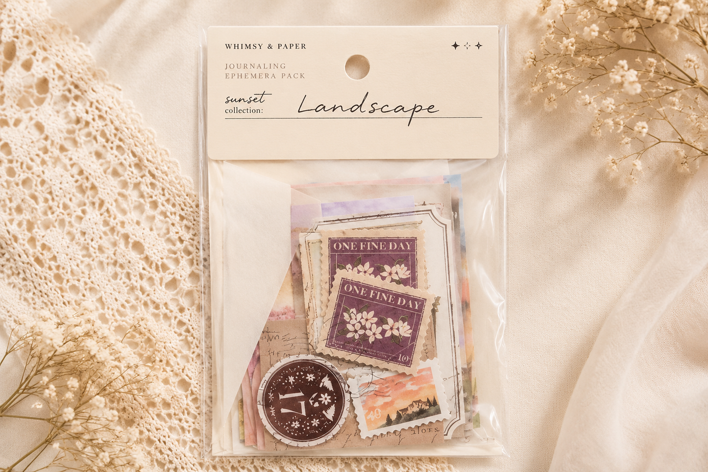 Mind Wave Landscape Sticker Flakes | Japanese Vintage Paper Ephemera Pack (40pc)