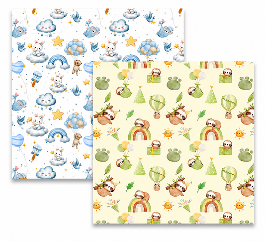 Baby Animals Printable Scrapbook Paper Pack – 17 Watercolor Nursery Patterns (12x12 Digital Download)