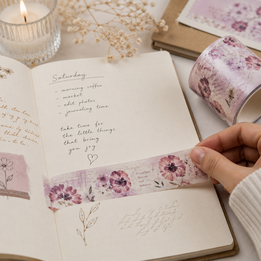 Plum Floral Washi Tape – Vintage Watercolor Flower Design for Journals, Planners