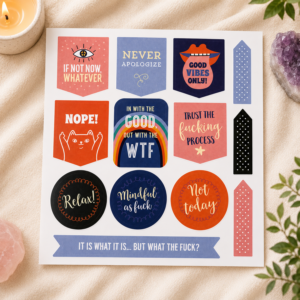Peter Pauper Press Inner F*cking Peace Sticker Book - 750 Vibrant Premium Stickers for Journaling, Planner, Scrapbook, and Creative Chaos - Cheeky Affirmations & Sarcastic Sayings