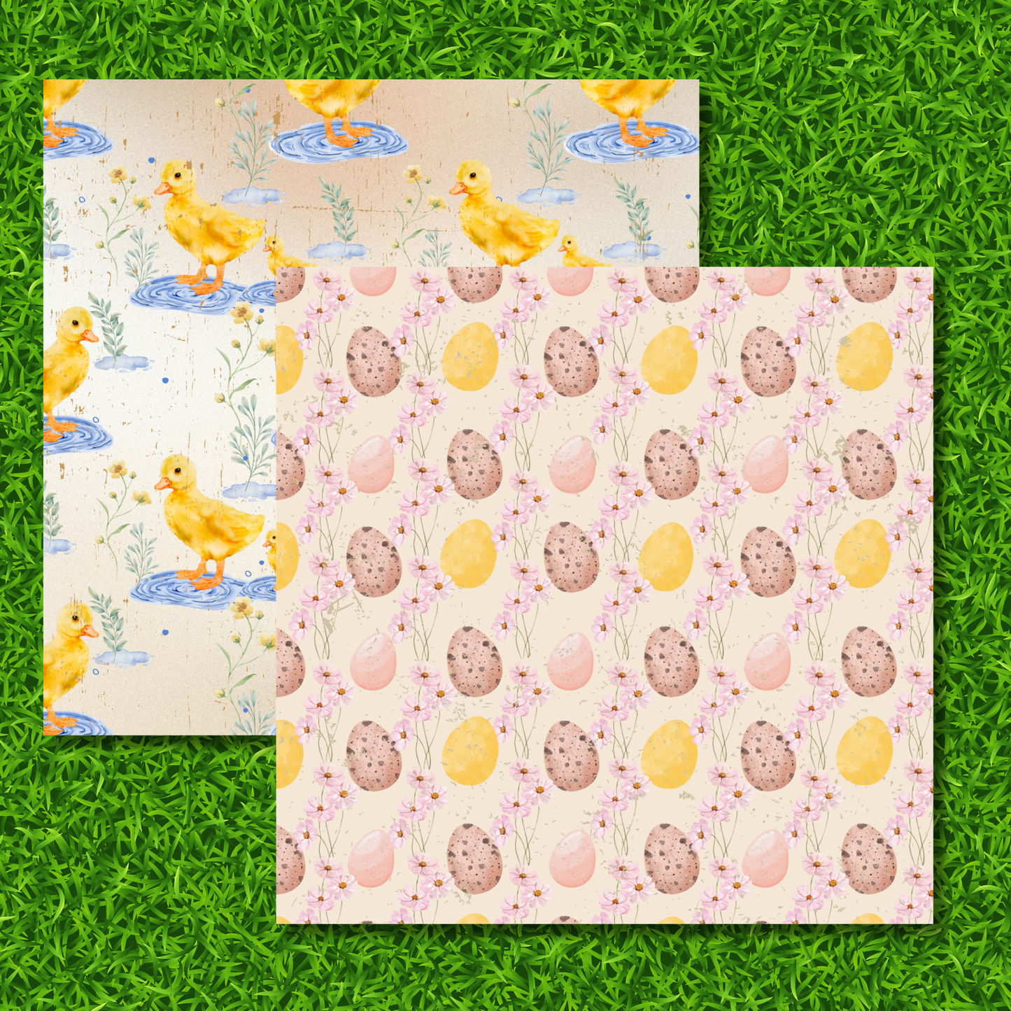 Spring Whimsy Digital Paper Pack – 12x12 Scrapbook Paper, Easter Bunny & Floral Patterns, Printable Craft Paper Download (9 Designs)