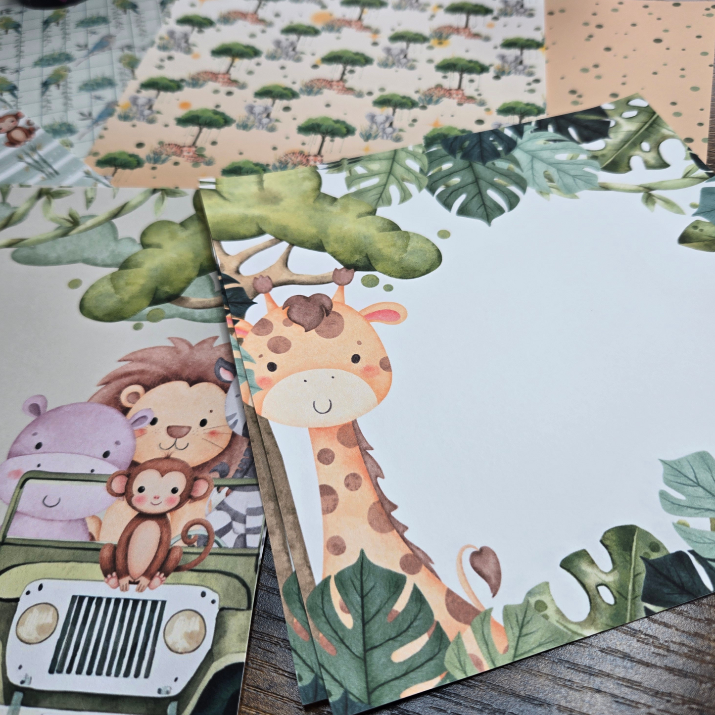 Safari Baby Animals Scrapbook Paper Pack - 24 Single-Sided Sheets | Jungle Backgrounds & Framed Pages | Ideal for Baby Albums, Journals & Crafts
