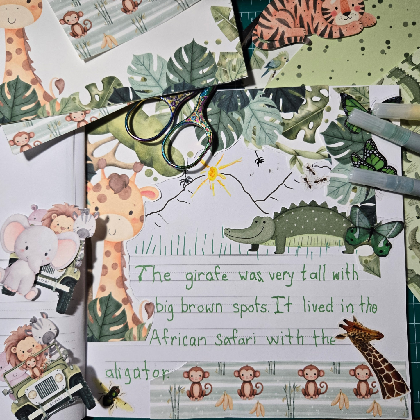 Safari Baby Animals Scrapbook Paper Pack - 24 Single-Sided Sheets | Jungle Backgrounds & Framed Pages | Ideal for Baby Albums, Journals & Crafts
