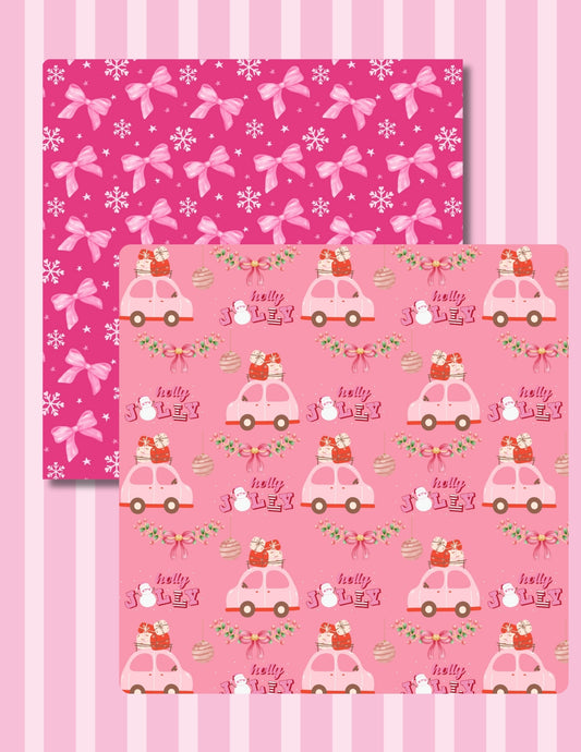 Pink Christmas Decorative Scrapbook Paper, 12 Patterns, Single-Sided, 24 Sheets,Unique, Gift, Decoupage, Journal, Card making