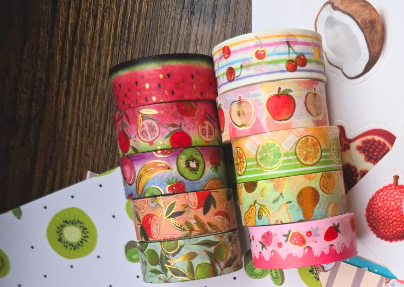 Fruit Decorative Paper, Single-Sided, 12 Patterns, 24 Sheets, 6" x 6"