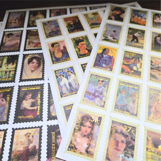 100 Art Stamp Stickers for Journaling, Vintage & Abstract Scrapbook Sticker Pack, Planner Stickers, Collage Ephemera Set