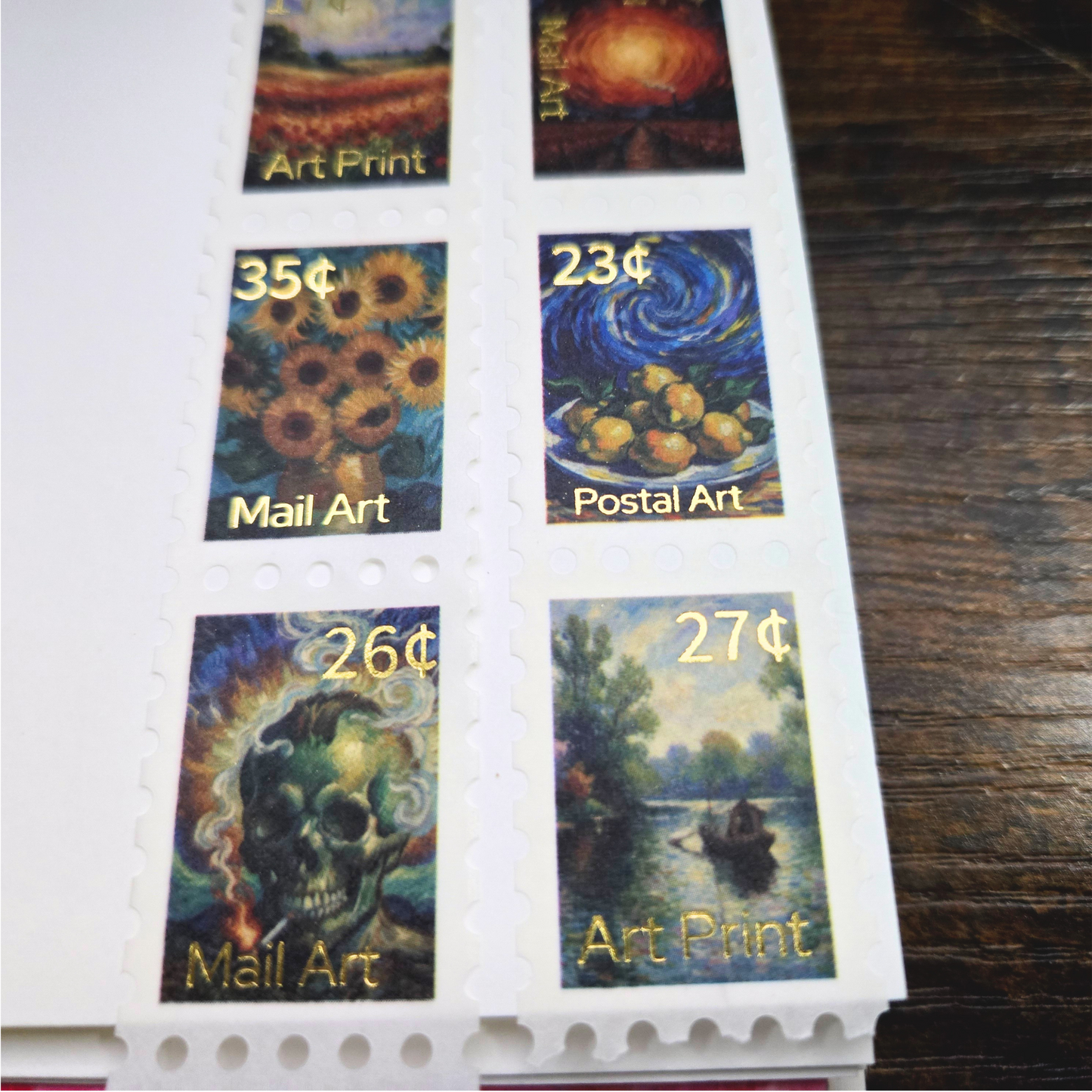 Art Inspired Stamp Sticker Roll with Gold Foil – Luxury Journaling & Scrapbook Ephemera