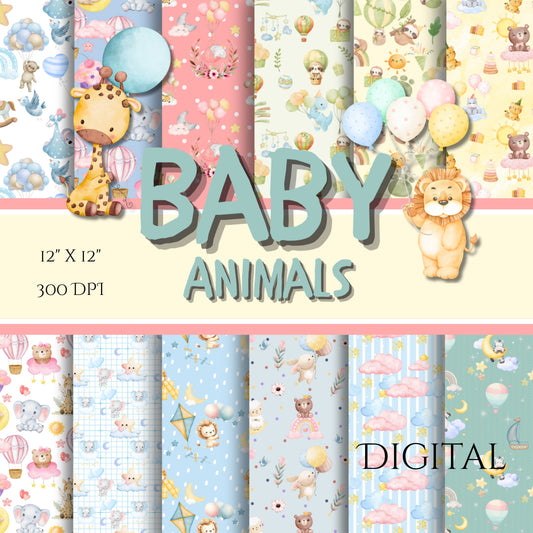 Decorative Baby Animals Paper, Scrapbooking Paper Pack, Journaling