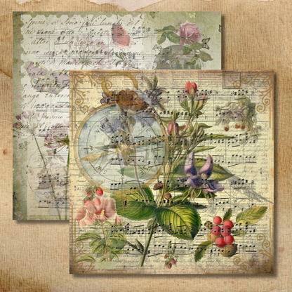 Vintage Sheet Music Scrapbook Paper – Craft Paper Pack, 24 Sheets, 12 Unique Designs – Antique Music Notes Backgrounds for Journaling, Card Making, Collage, DIY Crafts