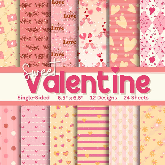 Sweet Valentine Pink and White Love Scrapbook/Decorative Paper (Pink/Cream, 6.5" x 6.5")