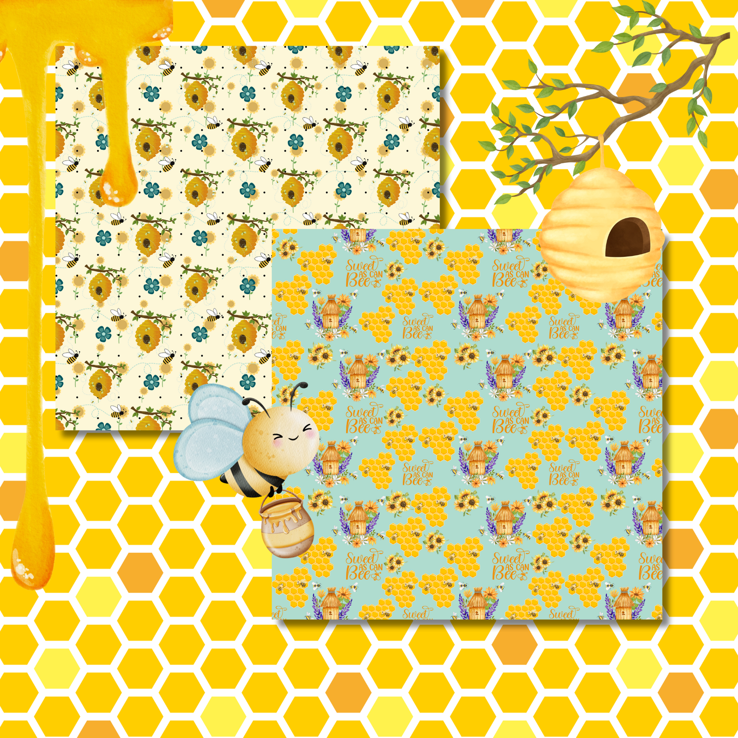 “Bee Sweet” Watercolor Soft-finish, art-print quality – 24 Sheets (12 Designs, 2 Each) – Cute Honeybee Theme for Crafts & Journaling