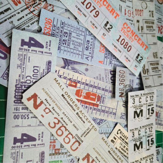 Blue Vintage Ticket Stickers | Retro Ephemera for Junk Journals, Scrapbooking & Collage | 25 Piece Sticker Pack