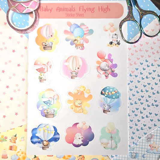 Vinyl Kiss-Cut "Baby Animals Flying High" Sticker Sheet