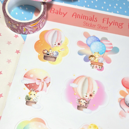 Vinyl Kiss-Cut "Baby Animals Flying High" Sticker Sheet