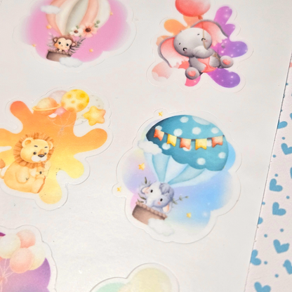 Vinyl Kiss-Cut "Baby Animals Flying High" Sticker Sheet