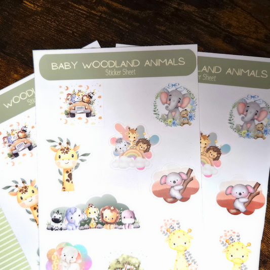 Vinyl Kiss Cut Baby Woodland Animals Sticker Sheet
