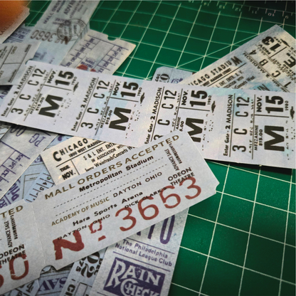 Blue Vintage Ticket Stickers | Retro Ephemera for Junk Journals, Scrapbooking & Collage | 25 Piece Sticker Pack