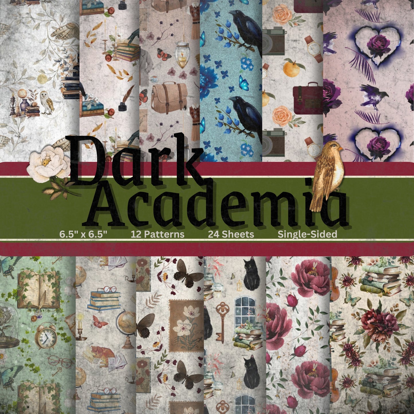 Dark Academia Decorative Paper for Scrapbooking 6.5 in. x 6.5 in.