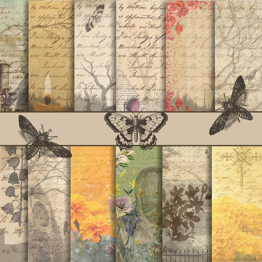 Whispers of Mourning - Vintage Halloween Gothic Artist Designed Specialty Paper, 24 Sheets, 12 Designs | 65 lb Cover Cardstock for Cardmaking, Layering, Junk Journaling & Paper Crafts | Dark Romantic Backgrounds (Brown)