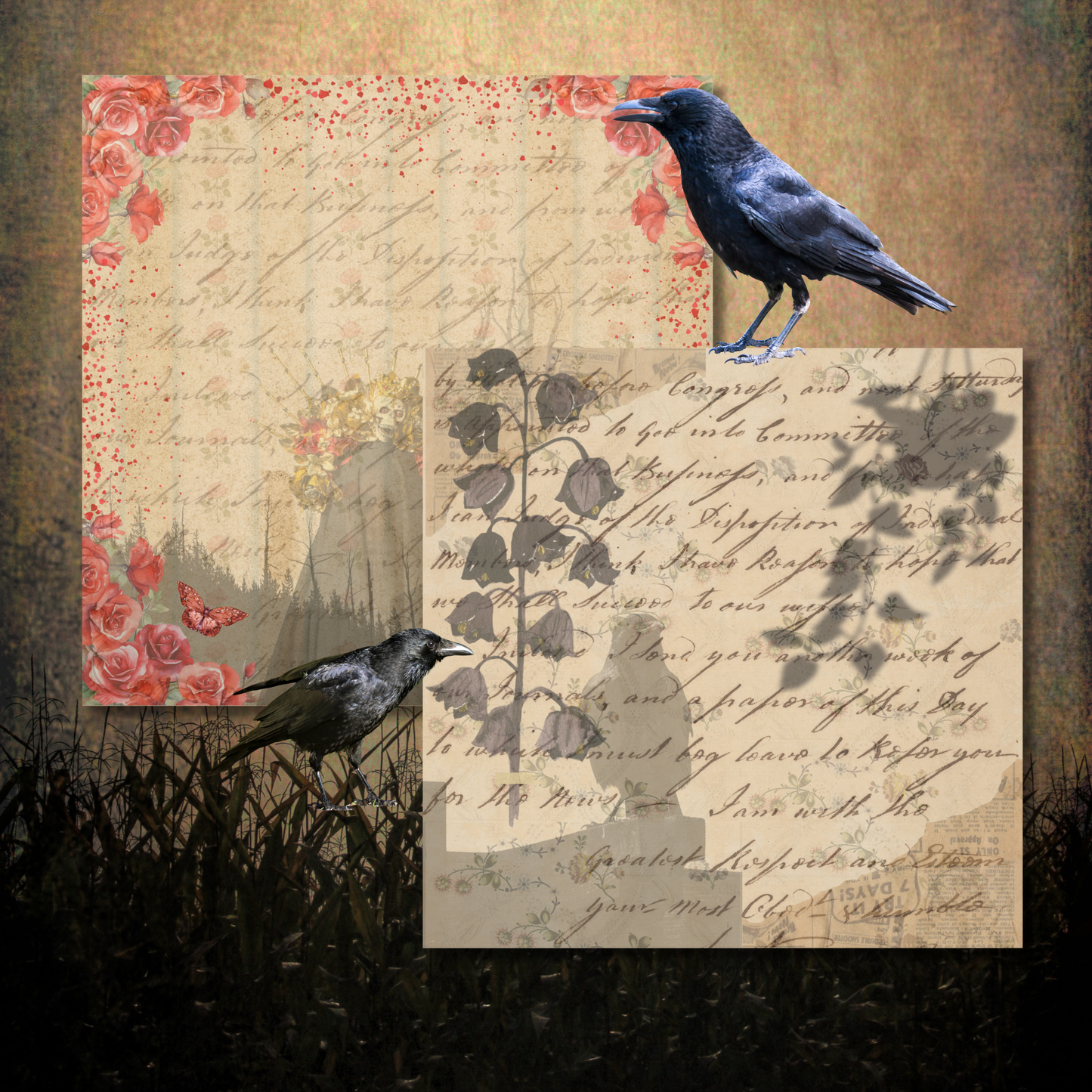 Whispers of Mourning - Vintage Halloween Gothic Artist Designed Specialty Paper, 24 Sheets, 12 Designs | 65 lb Cover Cardstock for Cardmaking, Layering, Junk Journaling & Paper Crafts | Dark Romantic Backgrounds (Brown)