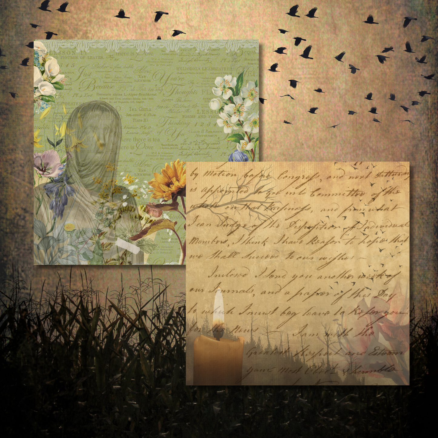 Whispers of Mourning - Vintage Halloween Gothic Artist Designed Specialty Paper, 24 Sheets, 12 Designs | 65 lb Cover Cardstock for Cardmaking, Layering, Junk Journaling & Paper Crafts | Dark Romantic Backgrounds (Brown)