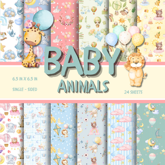 Decorative Baby Animals Paper, Scrapbooking Paper Pack, Journaling, 6" x 6"