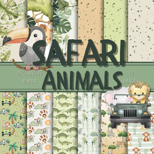Safari Baby Animals Scrapbook Paper Pack -  24 Single-Sided Sheets | Jungle Backgrounds & Framed Pages | Ideal for Baby Albums, Journals & Crafts