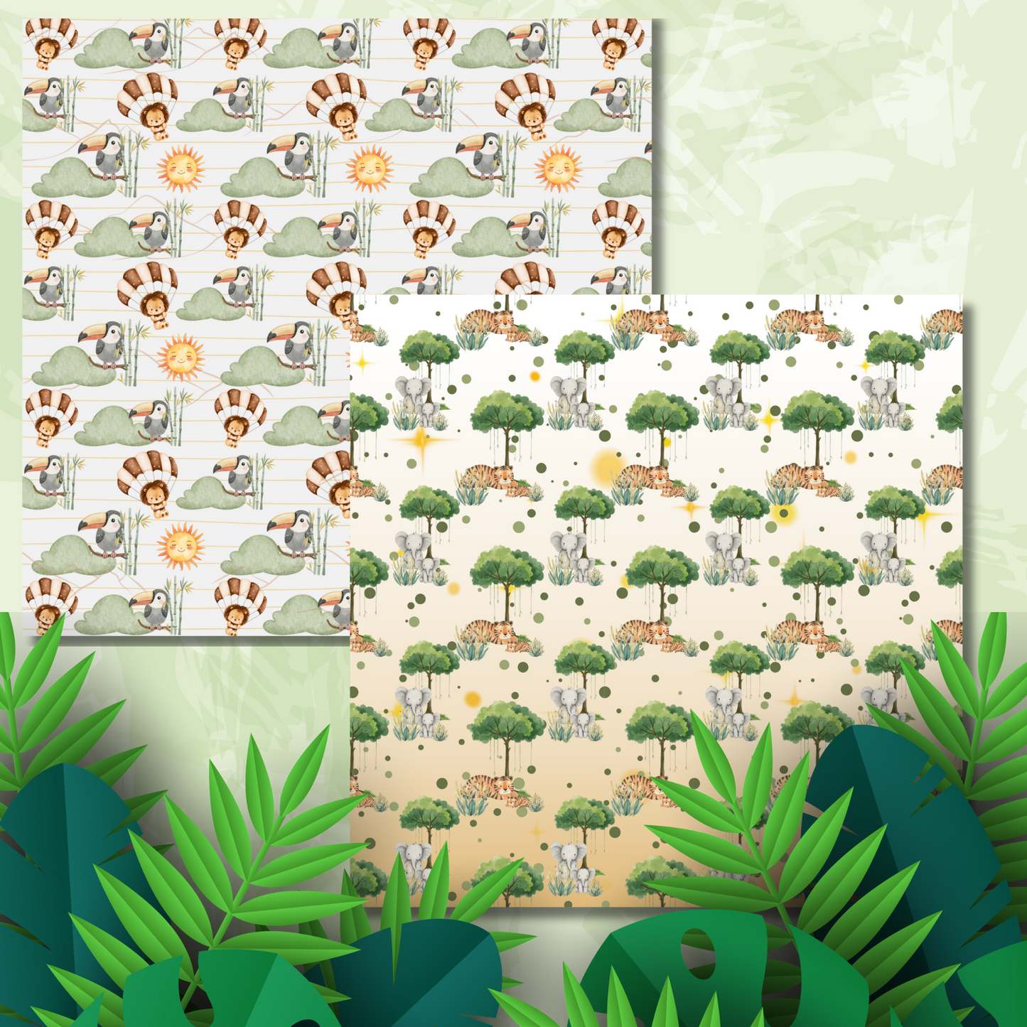 Safari Baby Animals Scrapbook Paper Pack -  24 Single-Sided Sheets | Jungle Backgrounds & Framed Pages | Ideal for Baby Albums, Journals & Crafts