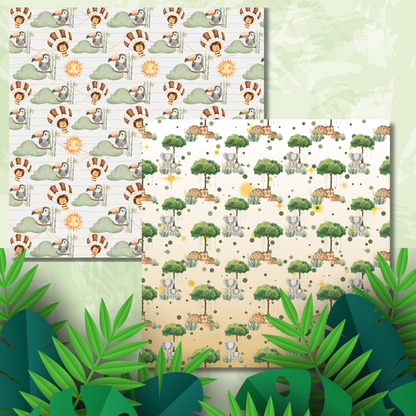 Safari Baby Animals Scrapbook Paper Pack -  24 Single-Sided Sheets | Jungle Backgrounds & Framed Pages | Ideal for Baby Albums, Journals & Crafts