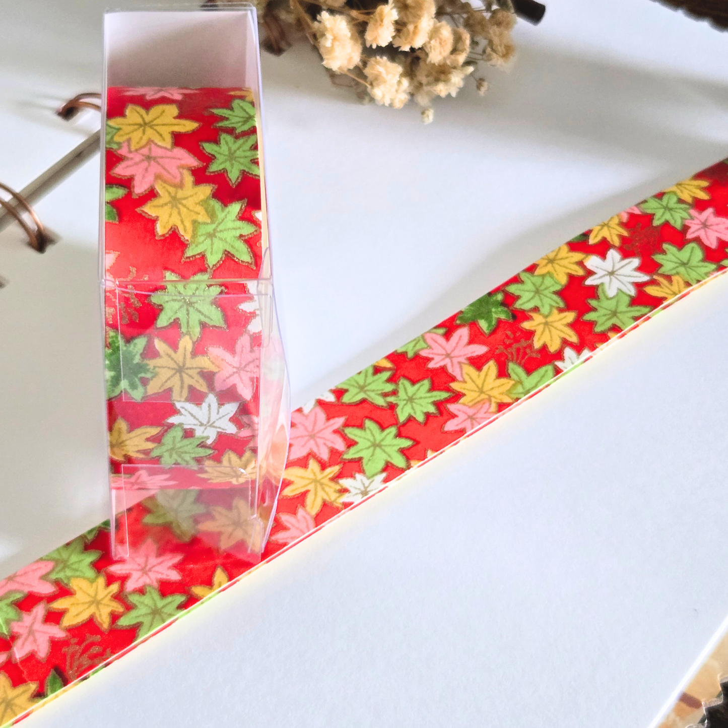 Japanese Yuzen Washi Tape Pre-Cut Length Set (2 x 58cm) | Floral Decorative Tape for Journaling & Scrapbooking