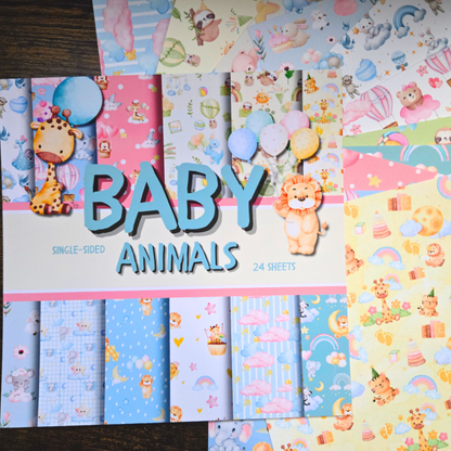 Decorative Baby Animals Paper, Scrapbooking Paper Pack, Journaling, 6.5" x 6.5"