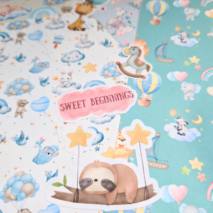 Decorative Baby Animals Paper, Scrapbooking Paper Pack, Journaling, 6.5" x 6.5"