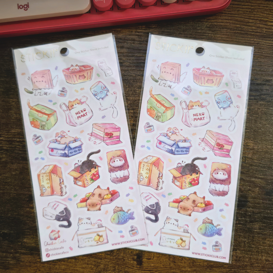 Neko Mart Cat Sticker Sheet – Cute Kawaii Planner & Scrapbook Stickers | Chickie Cafe