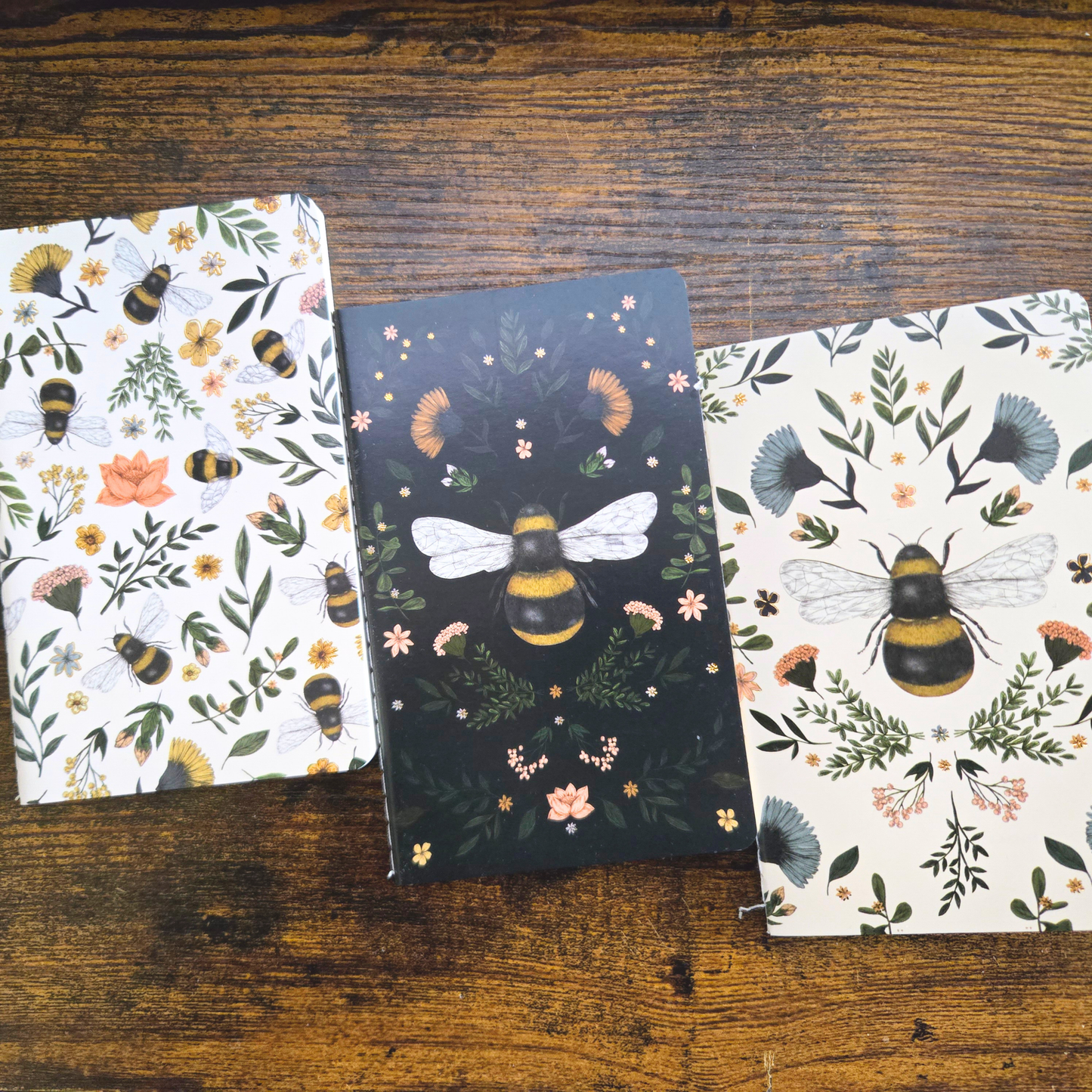 Botanical Bee Pocket Notebook Set – Mini Journals for Writing & Journaling