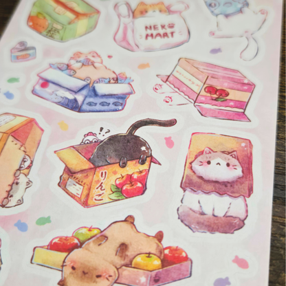 Neko Mart Cat Sticker Sheet – Cute Kawaii Planner & Scrapbook Stickers | Chickie Cafe