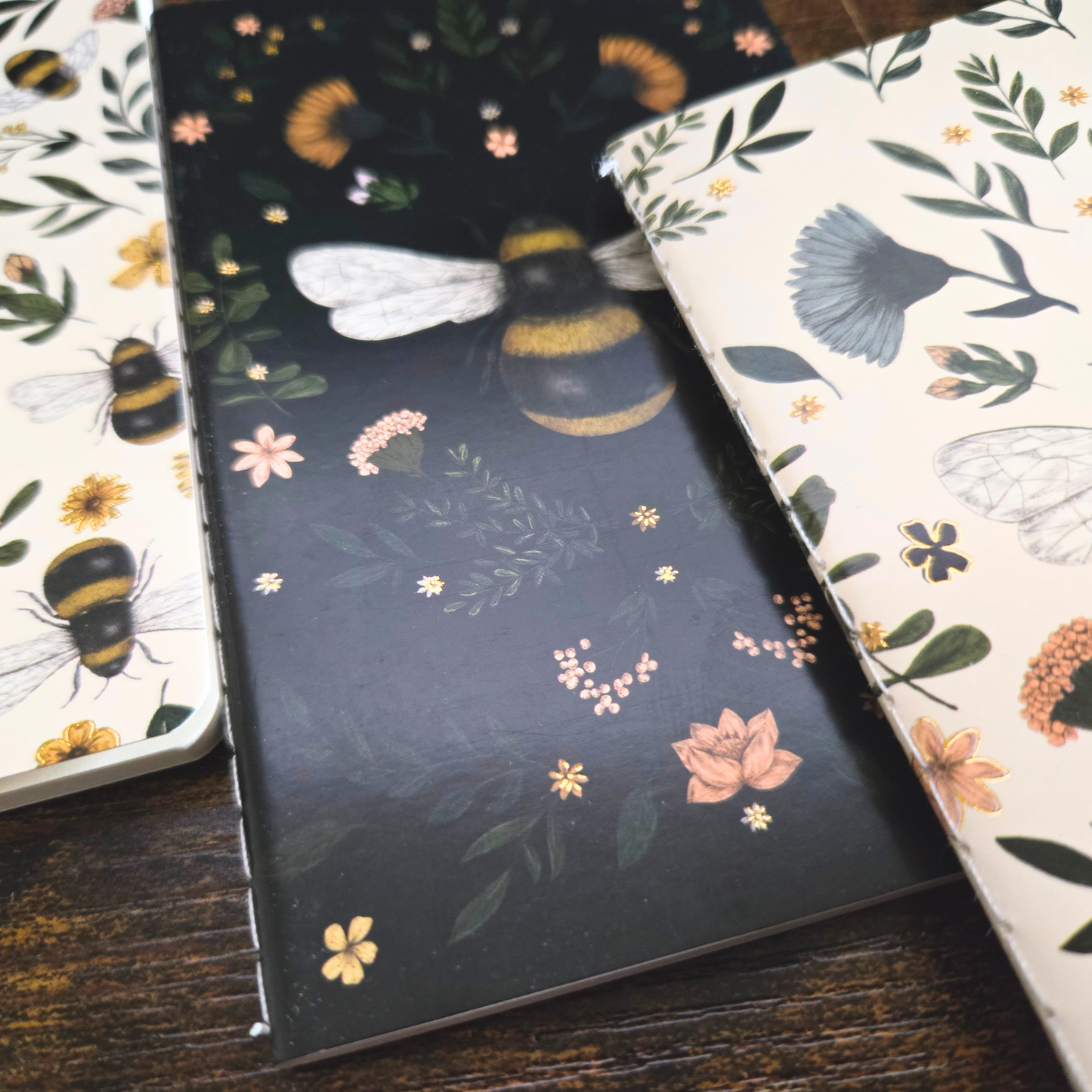 Botanical Bee Pocket Notebook Set – Mini Journals for Writing & Journaling