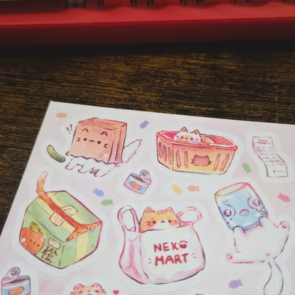 Neko Mart Cat Sticker Sheet – Cute Kawaii Planner & Scrapbook Stickers | Chickie Cafe