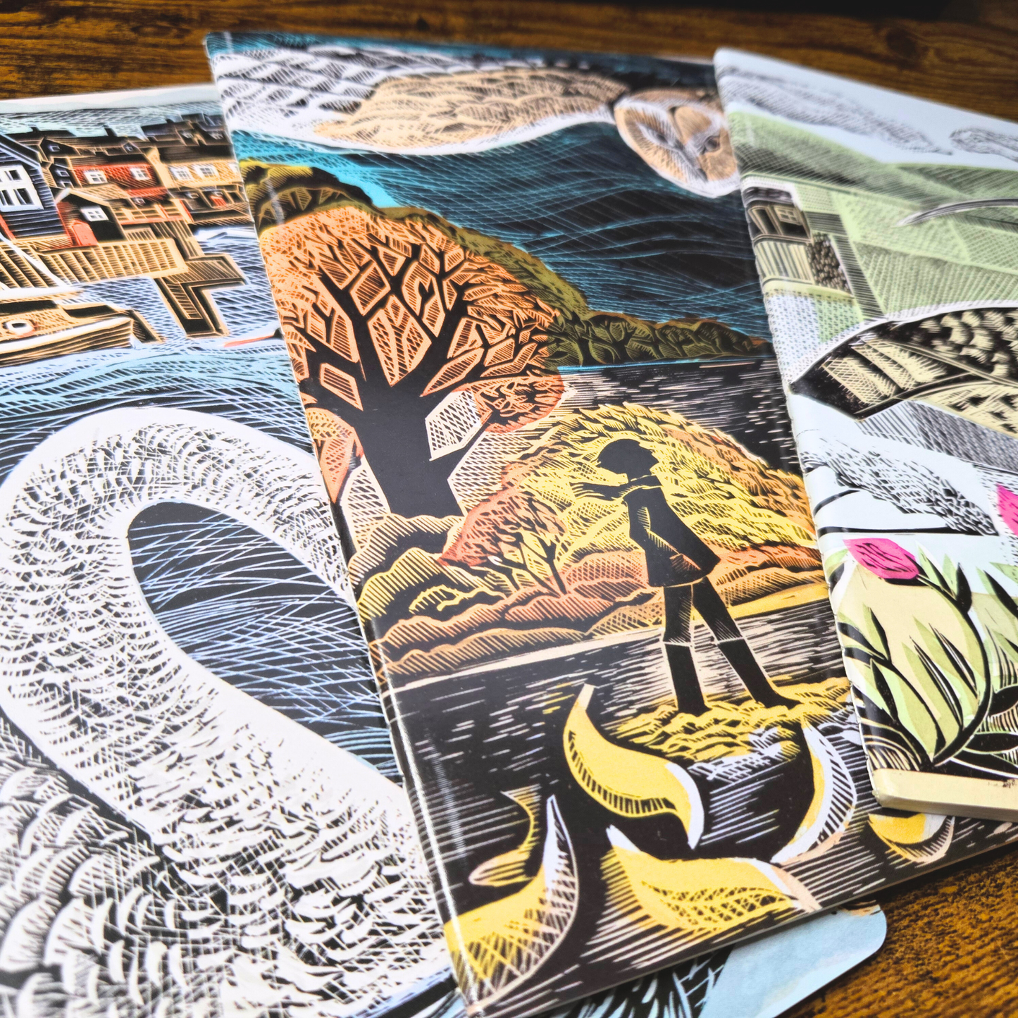 Artistic Landscape Notebook Set of 3 – Soft Cover A5 Journals, Mixed Lined & Blank Pages, Illustrated Nature & Graphic Designs