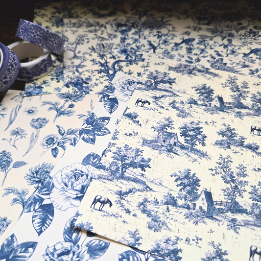 Blue Floral Scrapbook Paper, Patterned Paper, 6" x 6