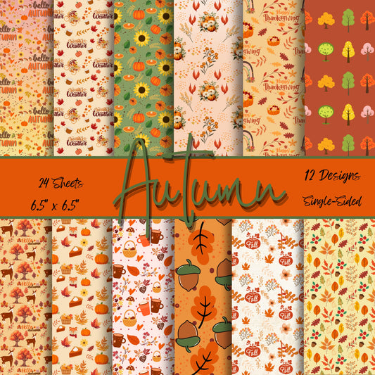 Decorative Scrapbooking Paper, 6.5 x 6.5 inches, Autumn/Fall Designs Sheets Fall Pattern Paper Single Sided