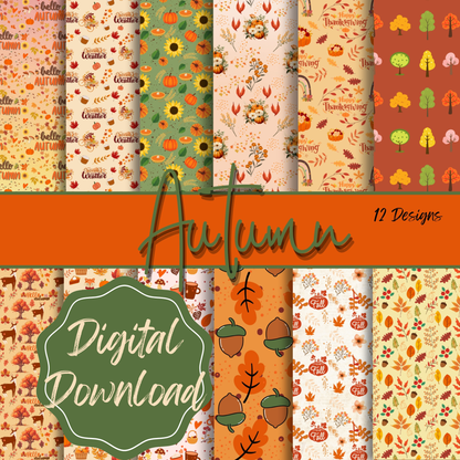 Fall Printable Scrapbook Paper Pack – 19 Autumn Designs for Journaling & Crafts (12x12 Digital Download)